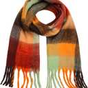 Womens Scarf Winter Big Colorful Checked Thick Warm Soft Scarves Casual Tassel Blanket Scarf