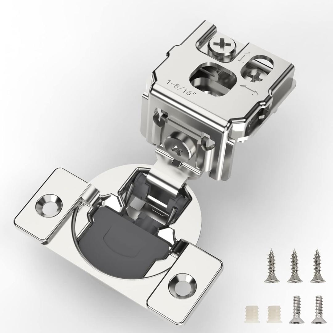Furniware 50 Pieces 1-5/16 inch Overlay Soft Close Cabinet Hinges for Face Frame Cabinet, Stainless Steel, 105° Opening Angle, Concealed Self Closing Door Hinges- 3 Way Adjustment