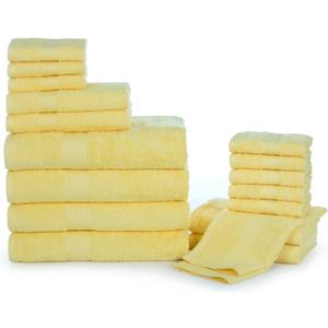 Ample Decor Bathroom Towel Set of 18-4 Hand Towel, 4 Bath Towel, 10 Wash Cloths - Oeko Tex Certified 600 GSM 100% Cotton - High Absorbency Quick Drying, Ideal for Gifting - Yellow (Towel Set of 18, Yellow)