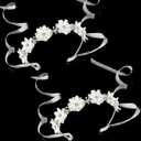 Syhood 2 Pieces Girl Elegant Headband Flower Headpiece White Flower Headband with Ribbon and Rhinestones Cute Bridal Wedding headband for Girl Party Hair Accessories