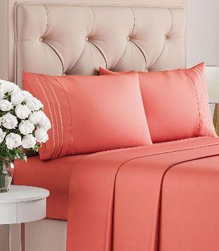 Queen Size 4 Piece Sheet Set - Comfy Breathable & Cooling Bed Sheets Set - Hotel Luxury Bedding for Women, Men, Kids, Teens, Boys & Girls - Deep Pockets, Ultra-Soft, Wrinkle Free - Oeko-Tex - Coral