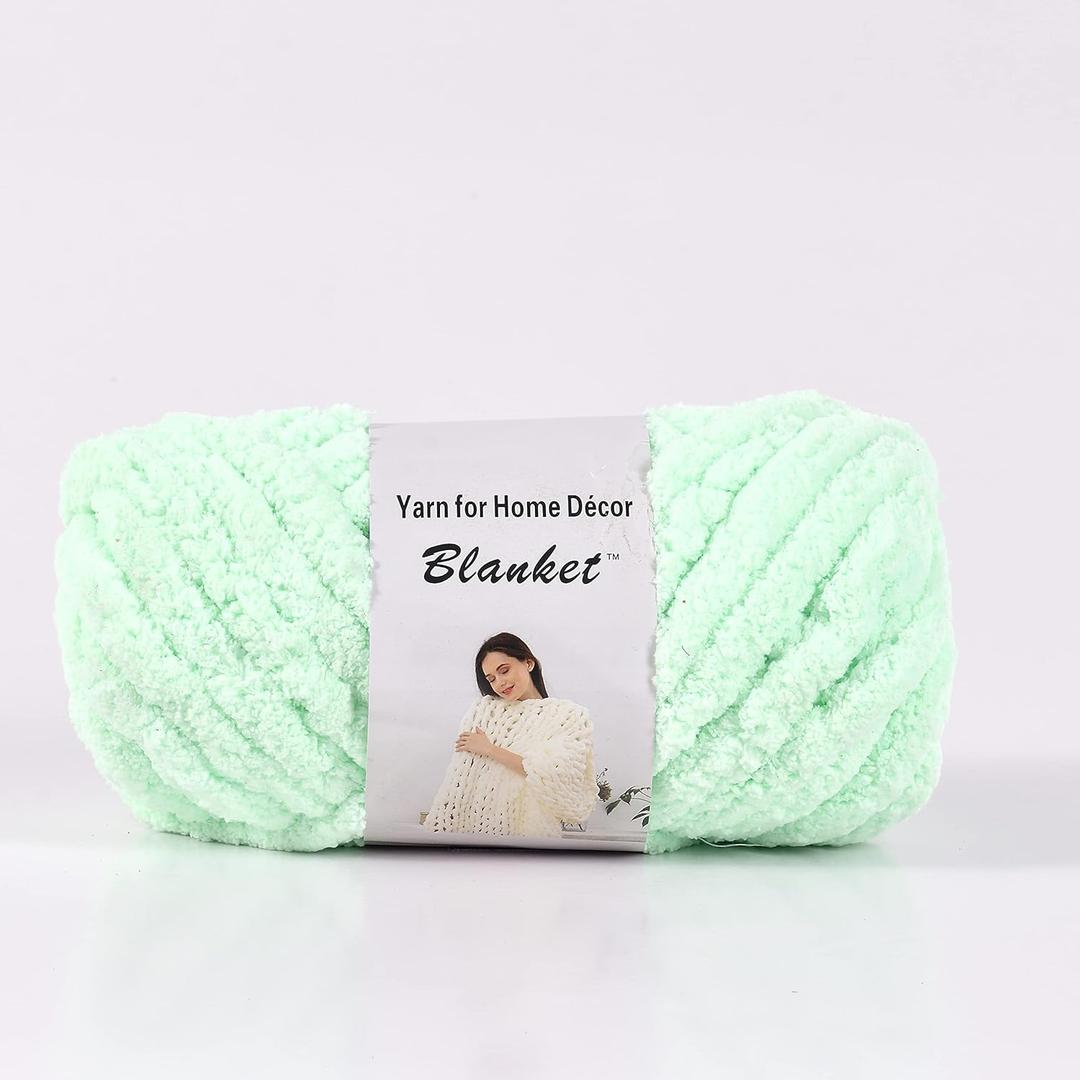Chenille Chunky Yarn Arm Knitting Thick Bulky DIY for Knit Blanket Cushion Bed Sofa Home Decor (Light Green,250g/0.55 lb)/ 0.55 lb/24 yards