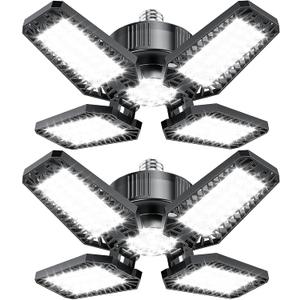 Garage Light 2 Pack 120W, 12000LM LED Lights for Garage with 4+1 Deformable Panels 6500K Screw in LED Shop Lighting for Workshop, Basement Support E26/E27