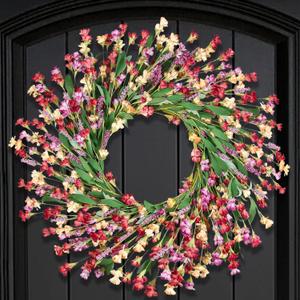 Artgar Spring Wreaths for Front Door - 26 Inch Spring Summer Front Door Wreath, Artificial Paper Flower Wreath for Indoor Outdoor Home Door Wall Window Wedding Background Decor (Red&Orange&Purple)