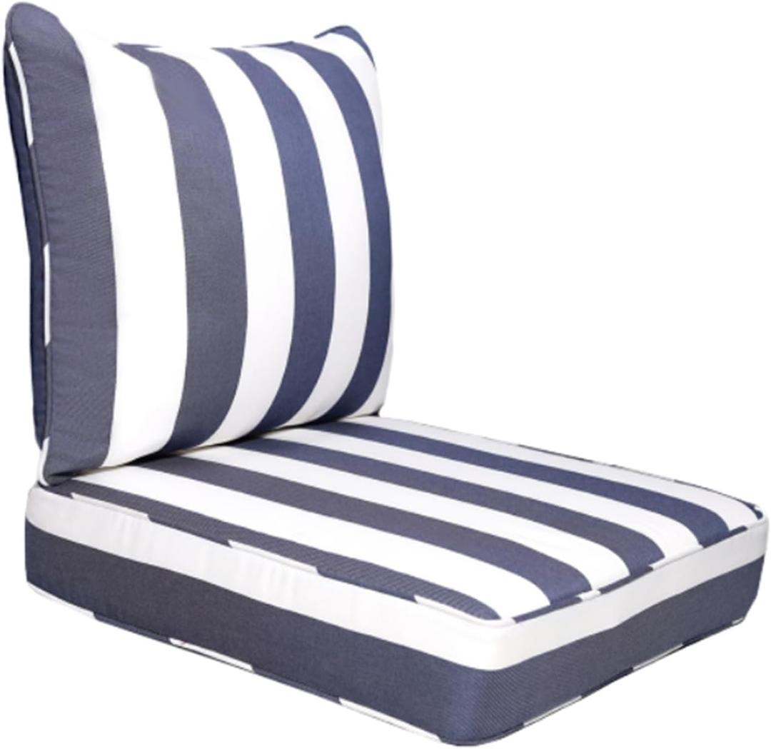 24" x 24" Patio Cushion Set Waterproof Outdoor Sectional Cushions Fade Resistant Seat and Pillow with Removable Cover for Patio Furniture, Blue and White Stripe
