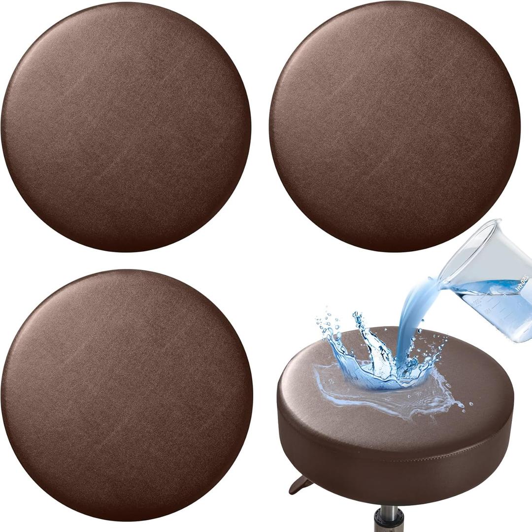 4PCS Brown Bar Stool Covers Round Chair Cover,12-15 Inch Round Barstool Seat Covers for Chairs, Waterproof Washable Circle Chair Cover with Elastic Bands