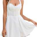 KUTUMAI Women Summer Lace Corset Mini Dress Bow Halter Flowy A Line Ruffle Swing Short Graduation Dresses 2025 XS