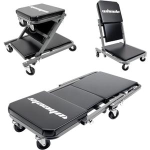 Mechanic Creeper 36 inches 3-in-1 Mode Z Seat 340lbs Capacity, Foldable Garage Adjustable Rolling Folding with 6pcs Wheels Roller, Lay Down Sit Lean Back, Under Car Auto Repair, Grey, Man Gift