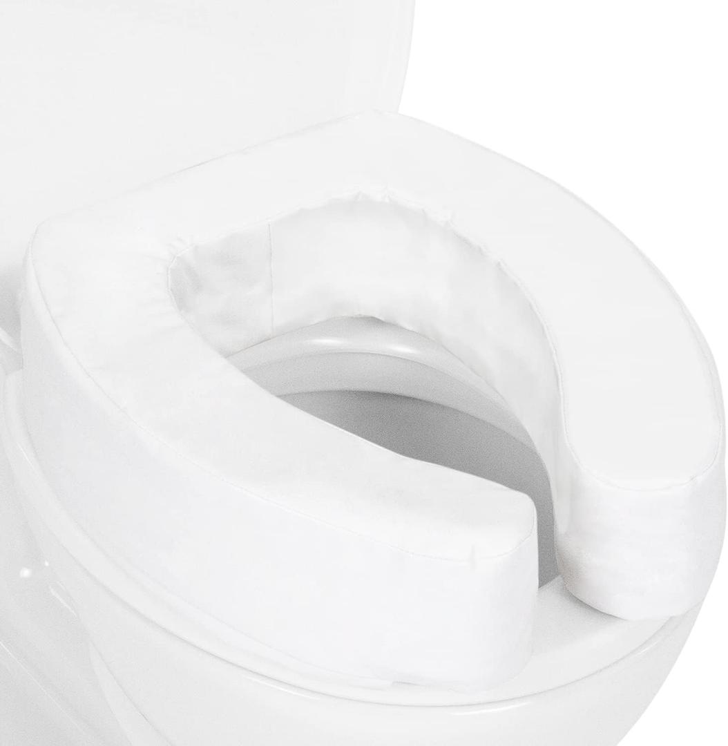 Vive Toilet Seat Riser for Seniors - Universal Fit - Raised Toilet Seat Cushion with High-Density Foam for Elongated & Standard - Firm Handle, Cushioned & Padded - Elevated Medical Handicap Lifter (4")