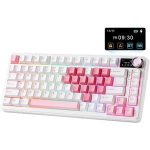 YUNZII B75 PRO MAX QMK/VIA Wireless Mechanical Keyboard,75% Layout with Screen and Knob,Hot Swap Gasket,Creamy Pre-lubed Switches,Bluetooth/Type-C/2.4G for Win/Mac(White Heart,Cocoa Cream V2 Switch)