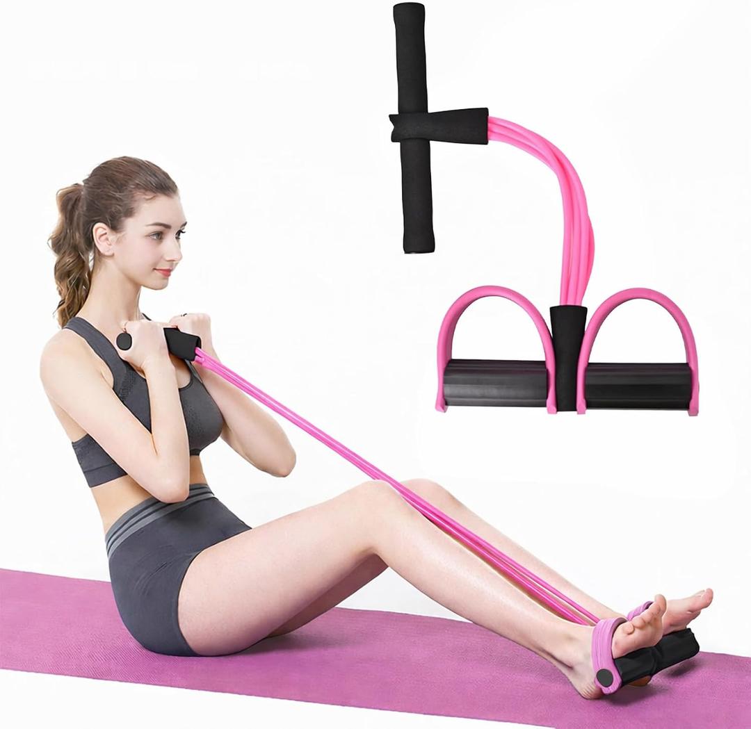 6-Tubes Tension Rope, Multifunction Elastic Yoga Pedal Puller Resistance Band, Natural Latex Tension Rope Fitness Equipment, for Abdomen, Waist, Arm, Leg Stretching Slimming Training Pink