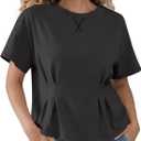 Women's Peplum Tops Babydoll Tops Short Sleeve Shirts Cinched Waist Tops Casual Blouses Dressy Summer (Dark Grey)