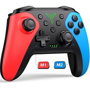 Wireless Switch Controller for Nintendo Switch/Switch 2/Lite/OLED Controller, Switch Controller with a Mouse Touch Feeling on Back Buttons, Extra Switch Pro Controller with Wake-up, Programmable, Turbo Function (Red+ Blue)