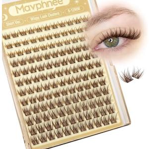 Brown Lash Clusters Short 8MM 10MM 12MM Eyelash Extensions Natural Cluster Lashes Individual Wispy Eyelash Clusters C-Curly Dark Brown Fluffy Eye Lashes Clusters Pack 132Pcs
