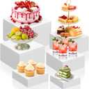 Hacaroa 6 Pcs Buffet Risers, Food Risers Dessert Cupcake Stand for Buffet Table, White Acrylic Cube Boxes for Party, Catering, Jewelry, Collectibles, Hollow Bottom, 6 Sizes (10", 9", 8", 7.5", 6.7", 6")
