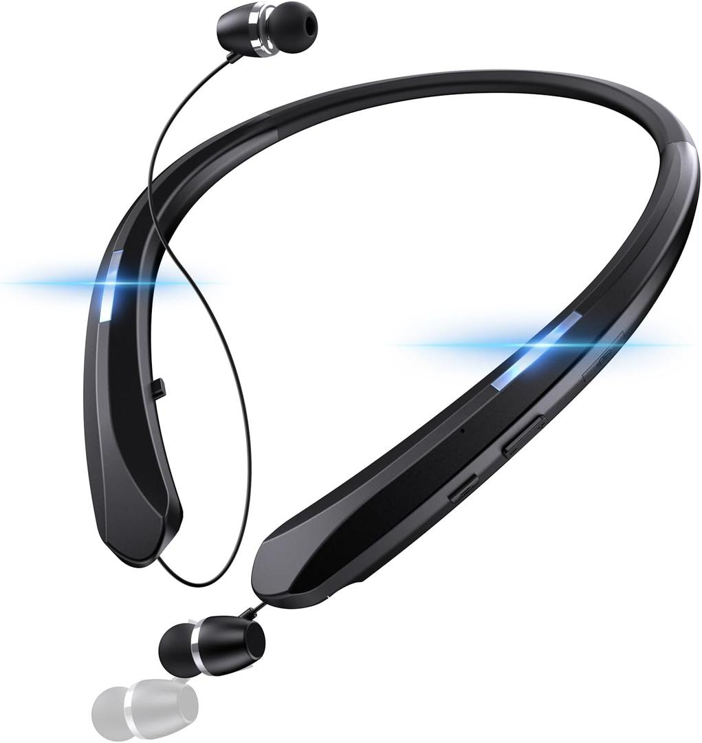 Neckband Bluetooth Headphone, Bluetooth 5.3 Retractable Headphones 18Hrs Extra Long Playtime Stereo Bass in-Ear Headsets with Mic, IPX5 Waterproof Earphones for Sport, Business
