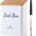 SUBEKYU Magnetic Lint Bin for Laundry Room, Wall Mounted Metal Lint Box Holder with Lid for Dryer,Laundry Room Organization and Storage,Bamboo Lid Lint Basket,White