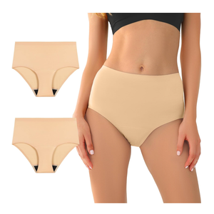 BATTEWA Seamless Incontinence Underwear for Women Ultra Soft Leakproof Panties, 50ml Light Absorbent Washable Briefs Bladder Control 2Pack(Beige, XLarge)
