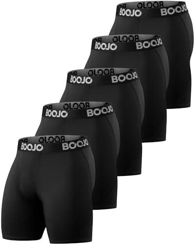 BOOJO 5 Pack Compression Shorts for Men - Athletic Running Black Spandex Quick Dry Underwear for Workout Gym Basketball, Size 2XL, Black