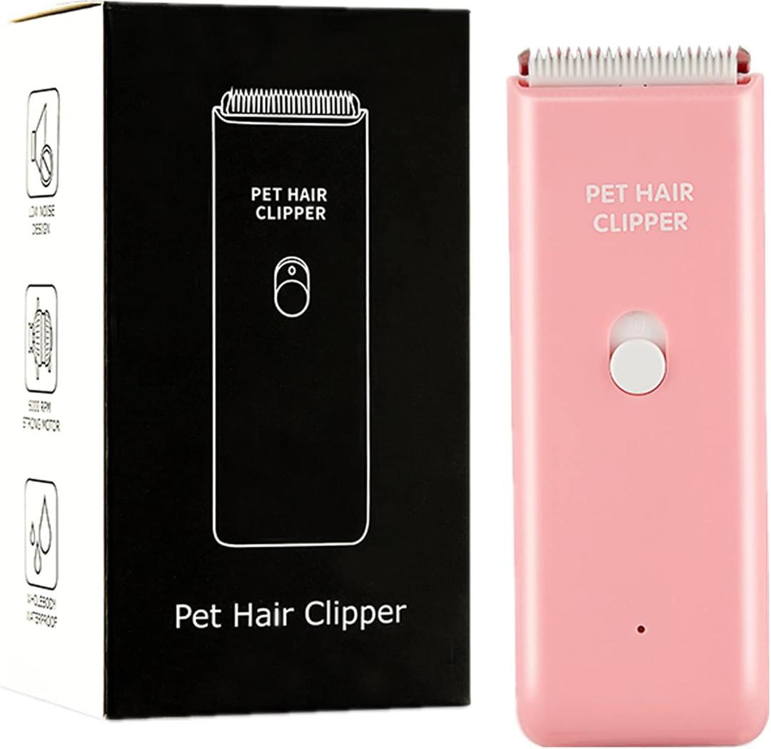 Dog Cat Home Hair Waterproof Clipper Portable Electric USB Rechargeable Pet Grooming Tools Low Noise Shaver Cordless Trimmer for Small and Large Pets (Pink)