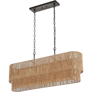 42 Boho Chandelier Coastal 2 Layers Hand Woven Rattan Pendant Light Linear Large Island Light for Dining Room Kitchen Island Living Room, UL Listed