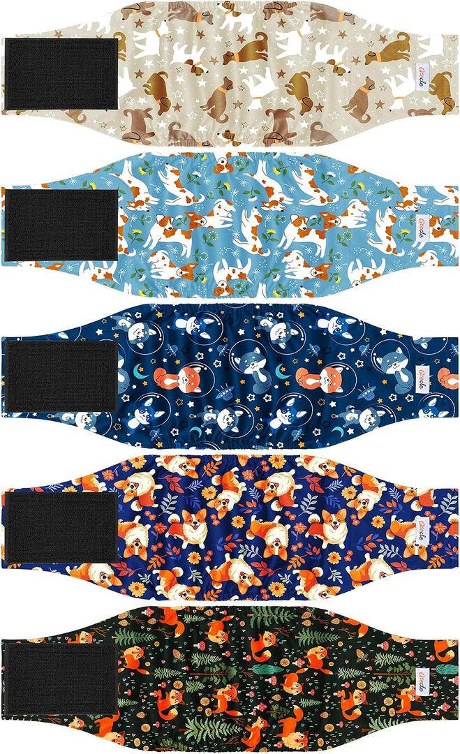 5 Pack Dog Diapers Male Reusable, Premium Belly Bands for Male Dogs, High Absorbing Dog Pee Wraps for Doggie in Incontinence or Training Flower, M