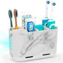 Boperzi Toothbrush Holders for Bathrooms Organizers and Storage, Large Tooth Brush Holders, Electric Toothbrush and Toothpaste Organizer Caddy with Drainage Holes for Kids Family RV Camper (Marble)