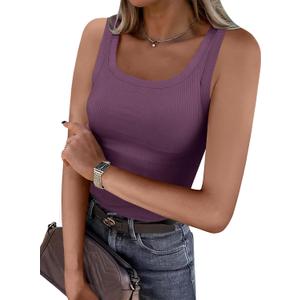 ANRABESS Womens Sleeveless Scoop Neck Tank Top Ribbed Fitted Summer Basic Slim Cute Tops 2025 (Medium, Dark Purple)