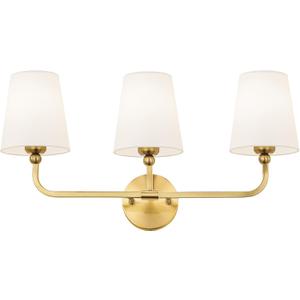 Bathroom Light Fixtures, Brushed Gold Vanity Lights with Flared White Fabric Shade, 3 Light Wall Sconce, Modern Sconces Wall Lighting for Hallway Bedroom, VL837-BG-3