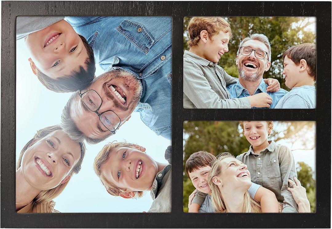 MONT PLEASANT Collage Picture Frame for Wall with 3 Openings Frames for 8 by 10 Picture or Photo,Two 5X7, Made of High Definition Glass Wall Display or Tabletop Display (Black)