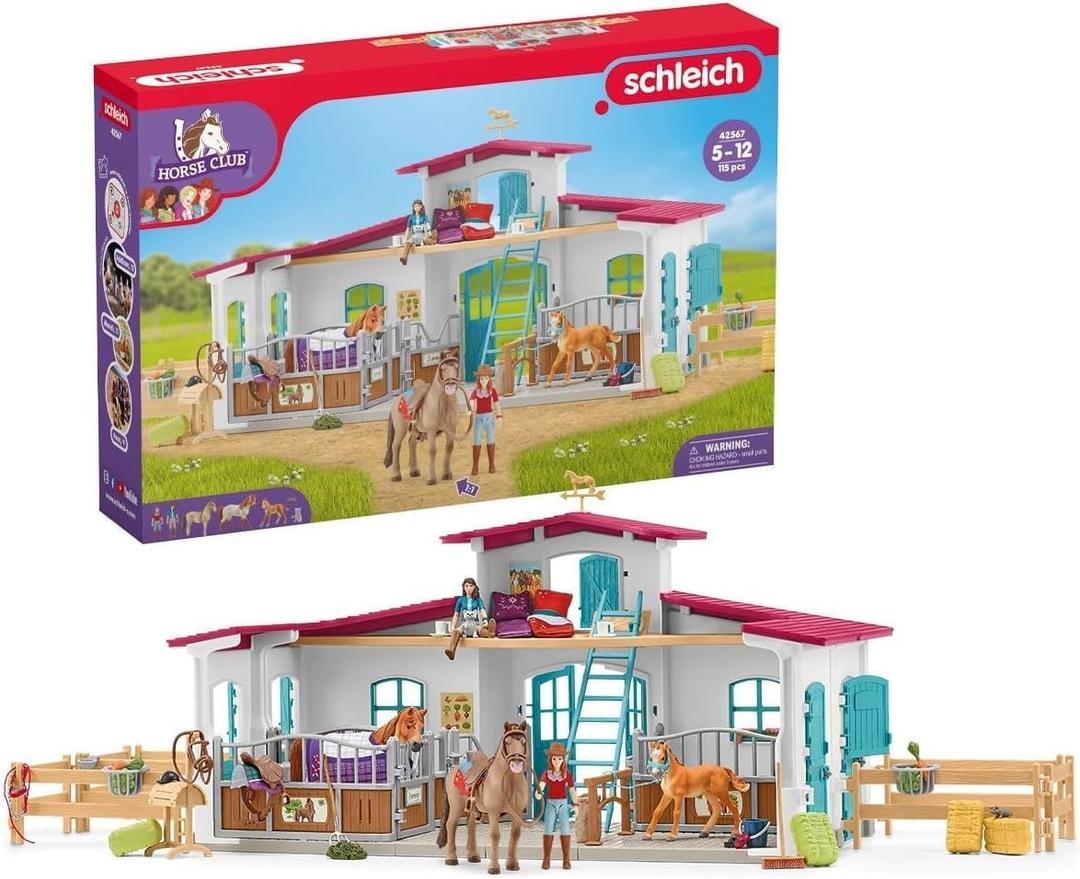 Schleich Horse Club - 115 PC Lakeside Riding Center Horse Toy Playset with Horses and Riders, Barn and Farm Figurine Accessories - Farm Toys for Girls and Boys - Realistic Kids Toys Ages 5+ | 42567, Medium