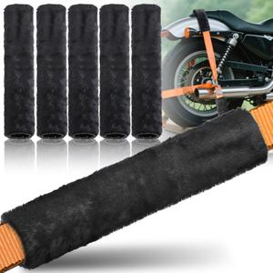 6 PCS Motorcycle Tie Down Straps Soft Loop Covers, Artificial Wool Plush Soft Covers, Easy to Install, Protect Paint and Chrome Surfaces from Scratche During Motorcycle Transport -Black