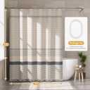 AmazerBath Boho Shower Curtain Set, Grey Shower Curtain with Tassels, Rustic Faux Linen Gray Striped Modern Farmhouse Shower Curtain with Hooks, Light Tan Toned, 72x72 Inches