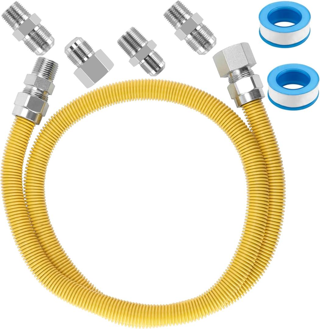 48" Gas Dryer Hose Kit,Stainless Steel Stove Gas Line with Connector 1/2" MIP 1/2"FIP 3/4"MIP Fitting,5/8" OD(1/2" ID) Gas Connector Kit for Stove,Gas Stove, Dryer,Water Heater-by MIFLUS