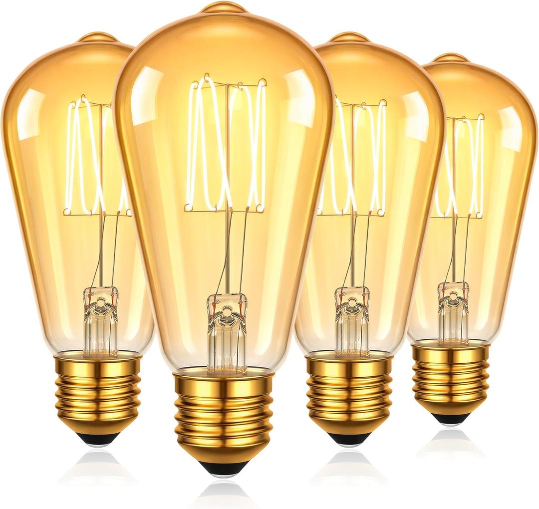 Vintage Edison Bulbs 25 Watt Incandescent Equal 3W ST58 Decorative LED Light Bulb,Amber Glass,Spiral Filament,1800K Warm White,E26 Base,250LM, Non-dimmable,4 Pack
