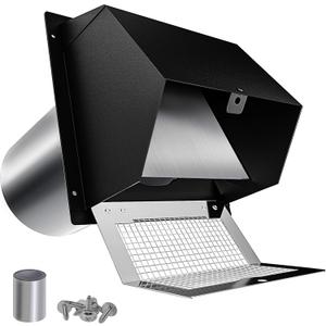 pbugac 4" Dryer Vent Hood, Galvanized Steel Exterior Cover with Backdraft Damper & Screen, Foam Seal Ring, Screws and Foil Tape