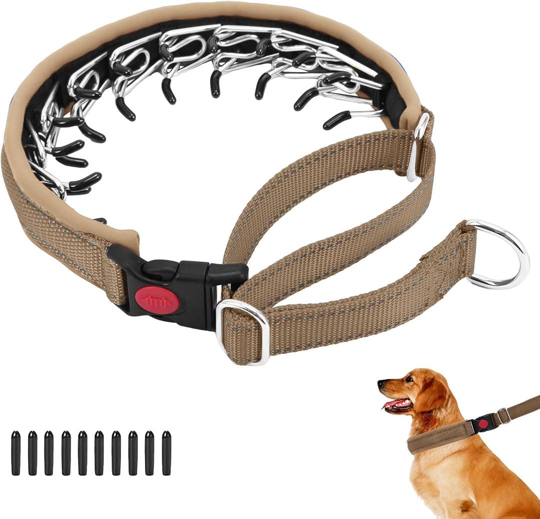 No Pull Martingale Dog Collar for Large Medium Small Dogs, Heavy Duty Nylon Reflective Adjustable Anti Pull Slip Collar with Buckle for Training Walking M Khaki