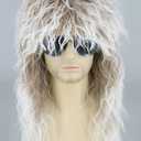 Topcosplay 80s Mullet Wig for Men and Women Rock Disco Wigs Long Curly Brown Gradient White