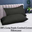 ROYALE LINENS 300 Thread Count 100% Long Staple Combed Cotton Pillowcases Set of 2 - Ultra Soft - Queen Bed Pillow Cover - 20"x30" - Breathable, Cool & Crisp Percale Black Pillow Cases (Queen, Black)