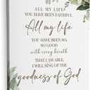 HIWX Christian Wall Decor, All My Life You Have Been Faithful Bible Verse Botanical Framed Canvas Painting Wall Art Decor, Religious Wall Art Home Decoration for Bedroom Living Room Church, 16x24