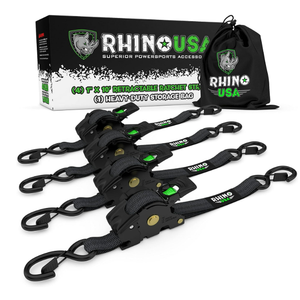 Rhino USA Retractable Ratchet Straps (7-Pack) - 1 Inch x 10 Feet (1,209lb Break Strength) - Heavy Duty Auto Self Retracting Tie Down Straps for Truck, Cargo Trailer, Motorcycle, Rad & More -2 are Red, 1 is Blue, 4 are Black