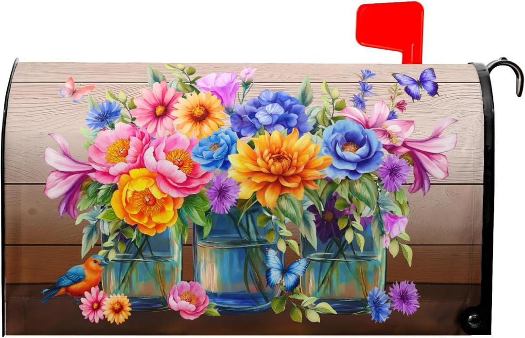 Spring Summer Flowers Mailbox Cover Magnetic Large Size 21"x25" Inch Welcome Spring Floral Mailbox Covers Decals Watercolor Abstract Floral Letter Post Box Cover Outdoor Outside Decorations for House