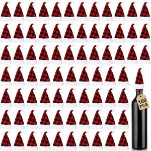 Nuenen 100 Pcs Mini Santa Hats 2.4x4.7 Inch Christmas Mini Elf Hats for Crafts Gifts Wine Bottle Xmas Party Table Decorations