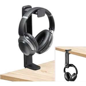 NEETTO HS906 Headphone Stand & Hanger 2 in 1, Above & Under Desk Gaming Headset Holder Mount Hook with Height Adjustable & Rotating Clamp, Earphone Rack with Cable Clip