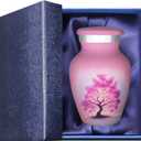 M MEILINXU Small Urns for Human Ashes Keepsake, Mini Urn for Ashes Adult Female & Man, Miniature Decorative Urns for Women, Cremation Container, Pink Sky Cloud and Tree of Life Urn - Little Size