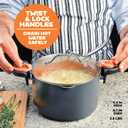 Gotham Steel 5 Quart Stock Pot Multipurpose Pasta Pot with Strainer Lid & Twist and Lock Handles, Nonstick Ceramic Surface Makes for Effortless Cleanup with Tempered Glass Lid, Dishwasher Safe (Graphite)