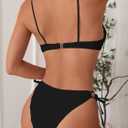 SweatyRocks Women's Ribbed High Cut Bikini Set Bow Tie Side String 2 Piece Swimsuit Bathing Suit (Small, Black)