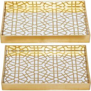 CosmoLiving by Cosmopolitan Plastic Geometric Mirrored Tray, Set of 2 16", 12"W, Gold