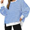 Fisoew Women's Fall Oversized Sweatshirt Casual Waffle Knit Long Sleeve Crewneck Split Pullover Tunic Tops M