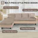 NAISI Sectional Couch Covers 8 Pieces Velvet Couch Cushion Covers L Shape Soft Stretch Sofa Slipcovers with 2pcs Pillowcases for Left/Right Chaise Sectional Couch(3 Seater+1 Chaise+4 Back,Taupe)